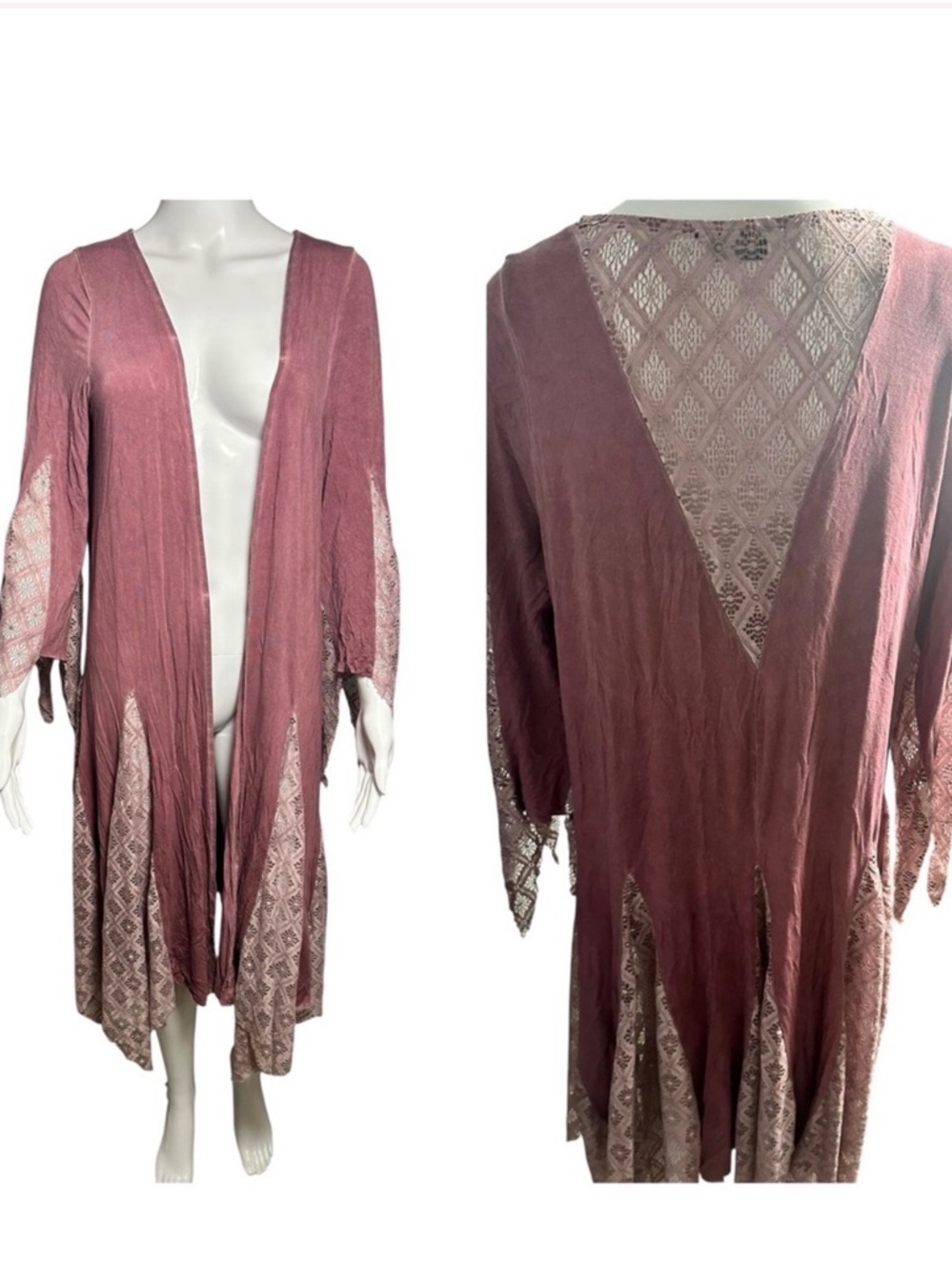 POL Anthropologie Pink Distressed Lace Kimono in Soft Mauve L